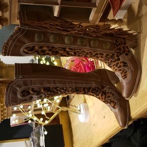 L&B Leopard and fringe cowboy boots